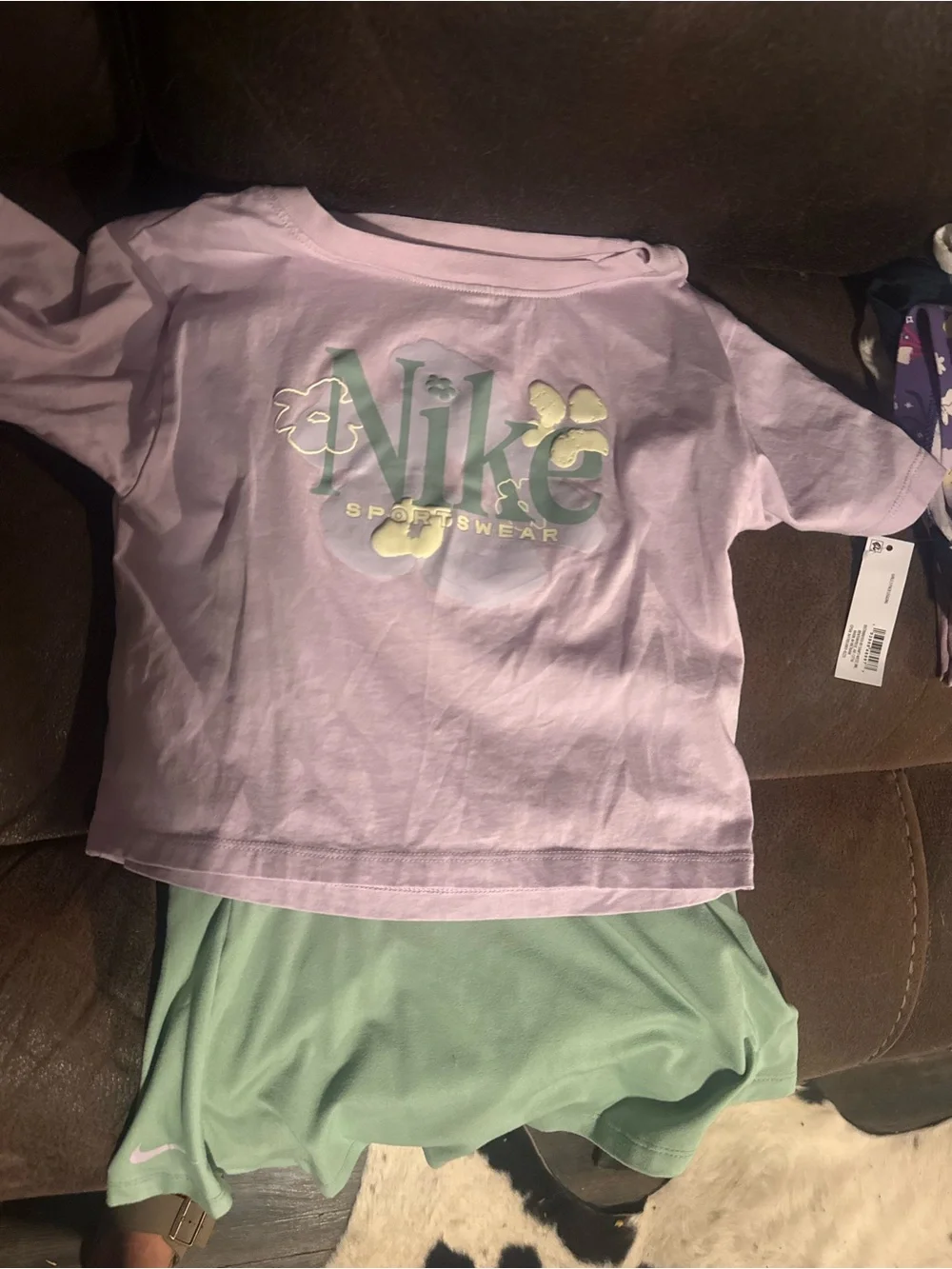 Nike Kids' Lavender and Mint skirt Set - Sportswear Logo Tee & Shorts